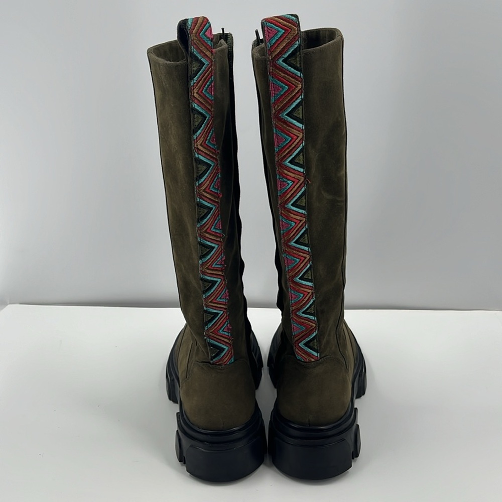 New Farm Rio Army Green Long Suede Boots Vegan Lug Sole Knee High Platform 9 - Picture 7 of 14